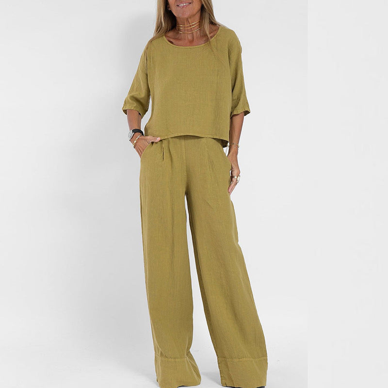 Women's Loose Fit Lounge Set with Lightweight Knit and Relaxed Fit, Matching Top, Pants