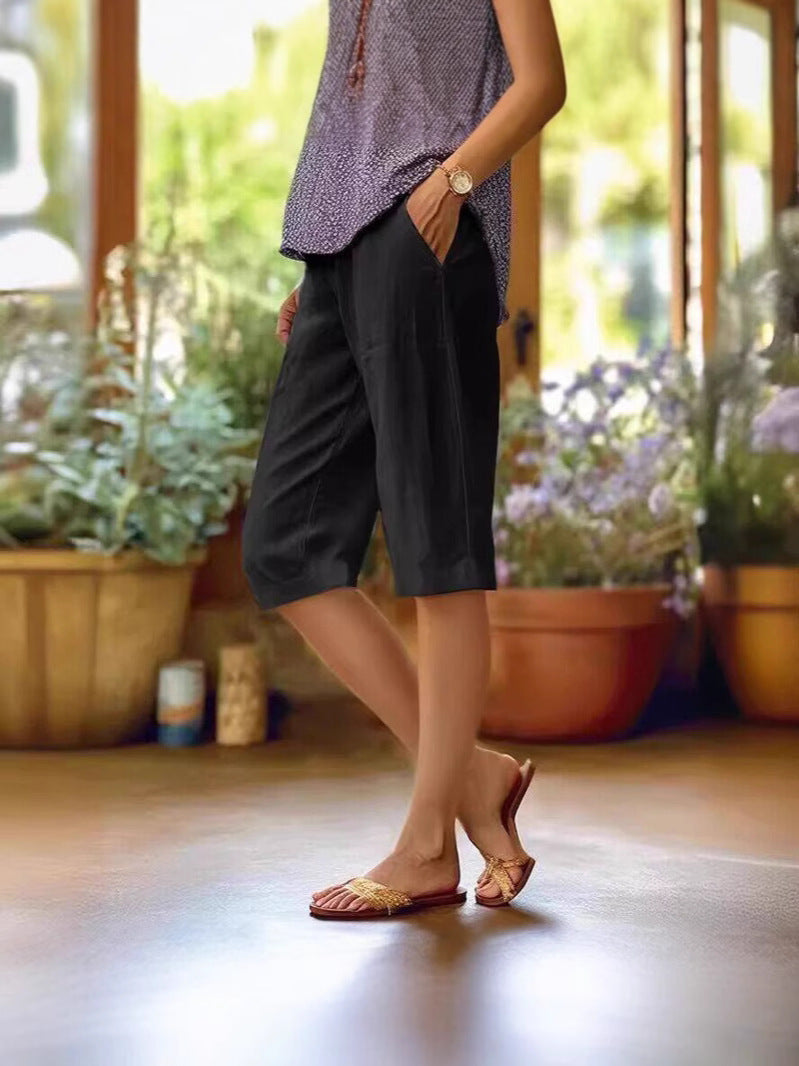 Relaxed Fit Summer Shorts with Adjustable Waist and Side Pockets