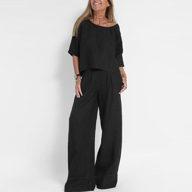 Women's Loose Fit Lounge Set with Lightweight Knit and Relaxed Fit, Matching Top, Pants