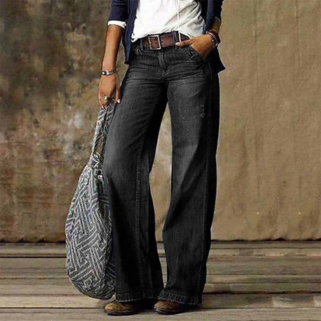 High Rise Wide Leg Jeans with Stretch Cotton Blend and Structured Waist for Women
