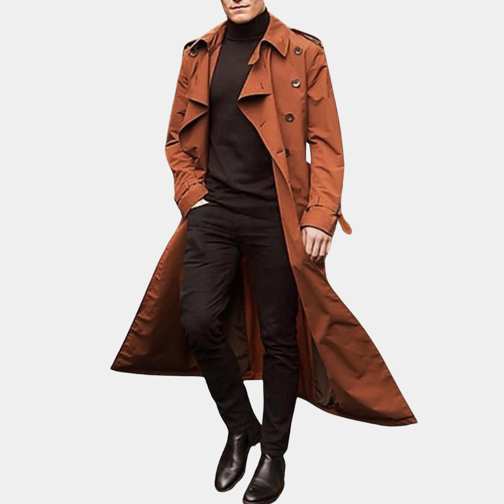Men's Belted Trench Coat with Silhouette and Multi-Season Layering