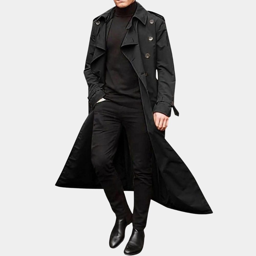 Men's Belted Trench Coat with Silhouette and Multi-Season Layering