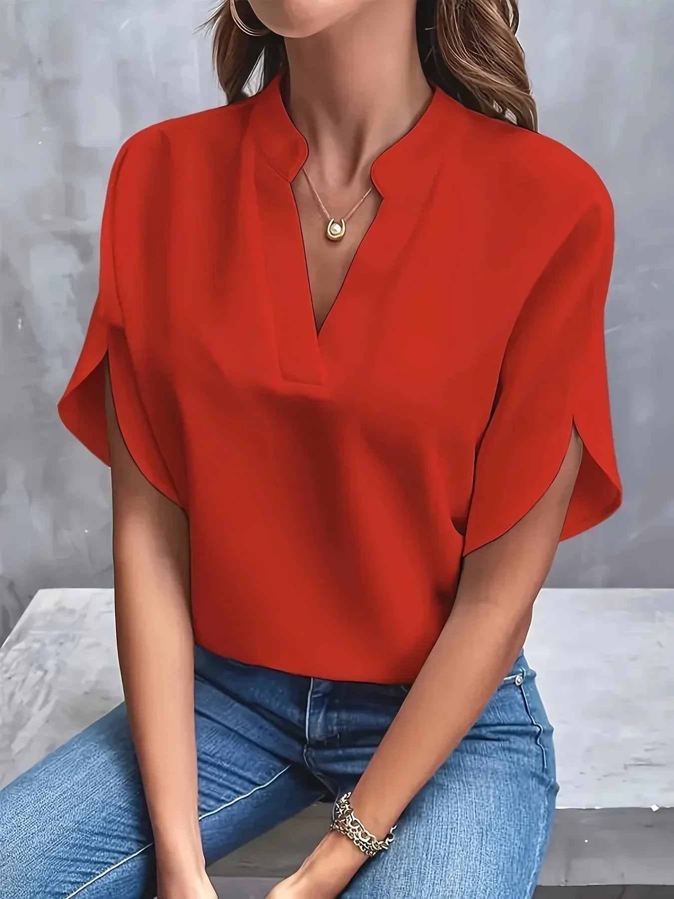 Women's Breathable Blouse with V-Neckline and Cap Sleeves
