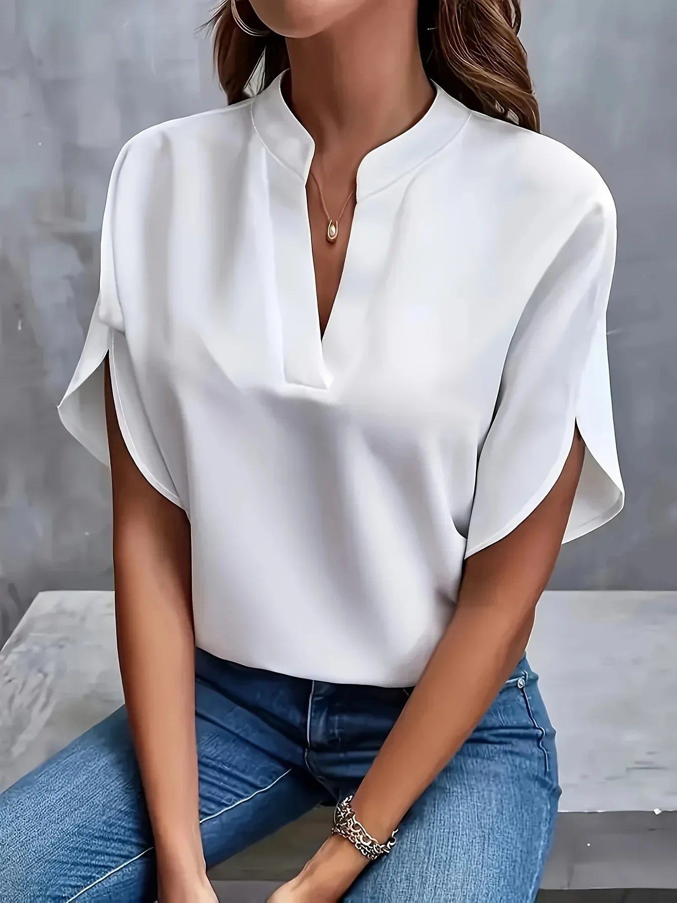 Women's Breathable Blouse with V-Neckline and Cap Sleeves