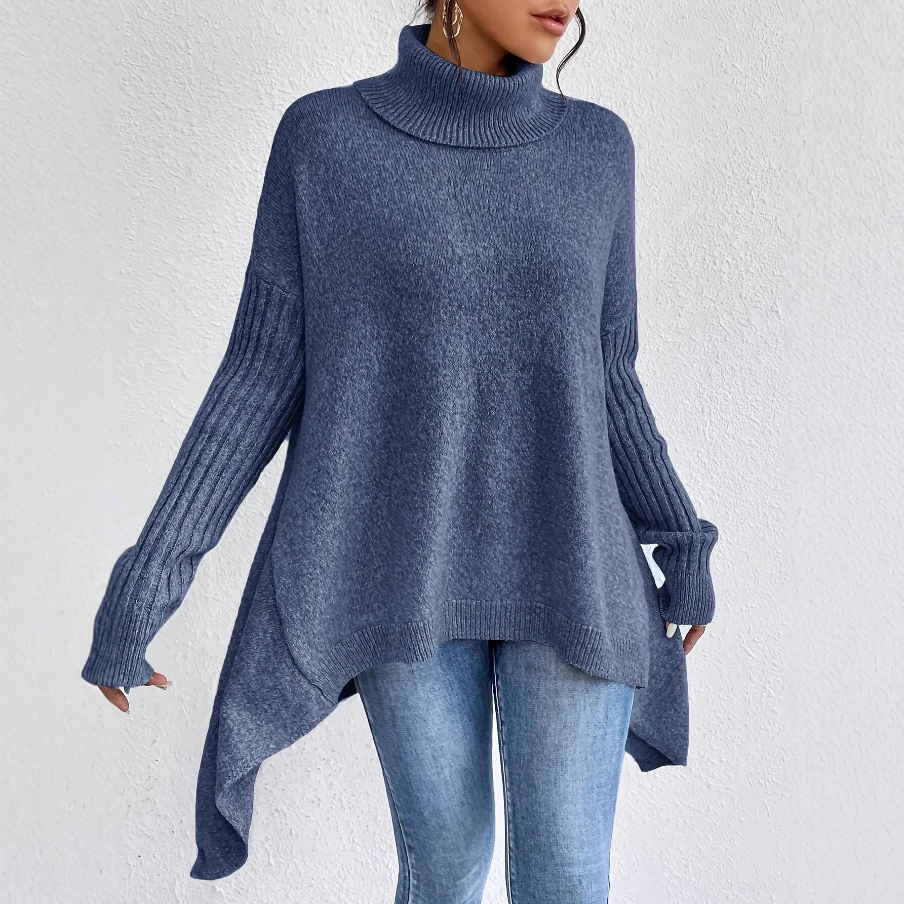 Cashmere Turtleneck Sweater with Oversized Fit and Folded Neckline, Soft Blend