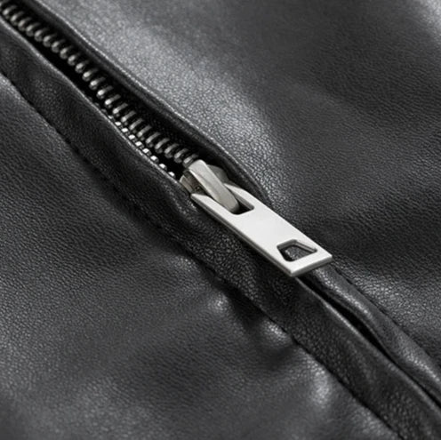 Men's Leather Bomber Jacket with Oversized Relaxed Fit and Multiple Pockets, Smooth Finish