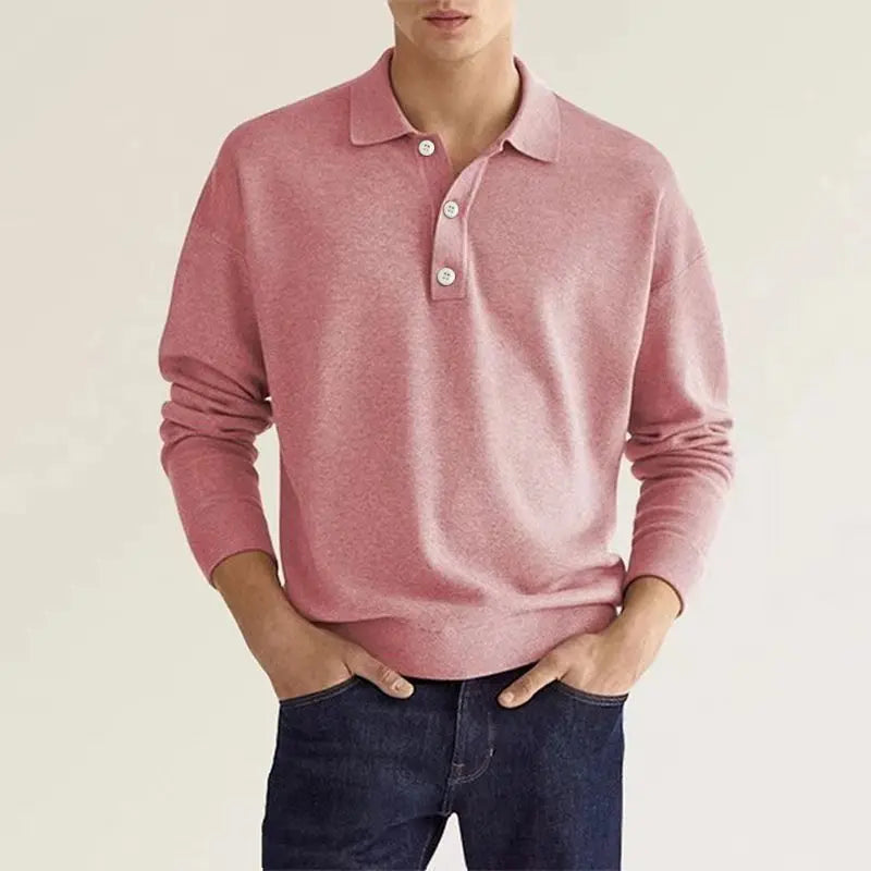 Men's Long Sleeve Polo Shirt with Soft Knit Fabric and Relaxed Fit, Machine Washable
