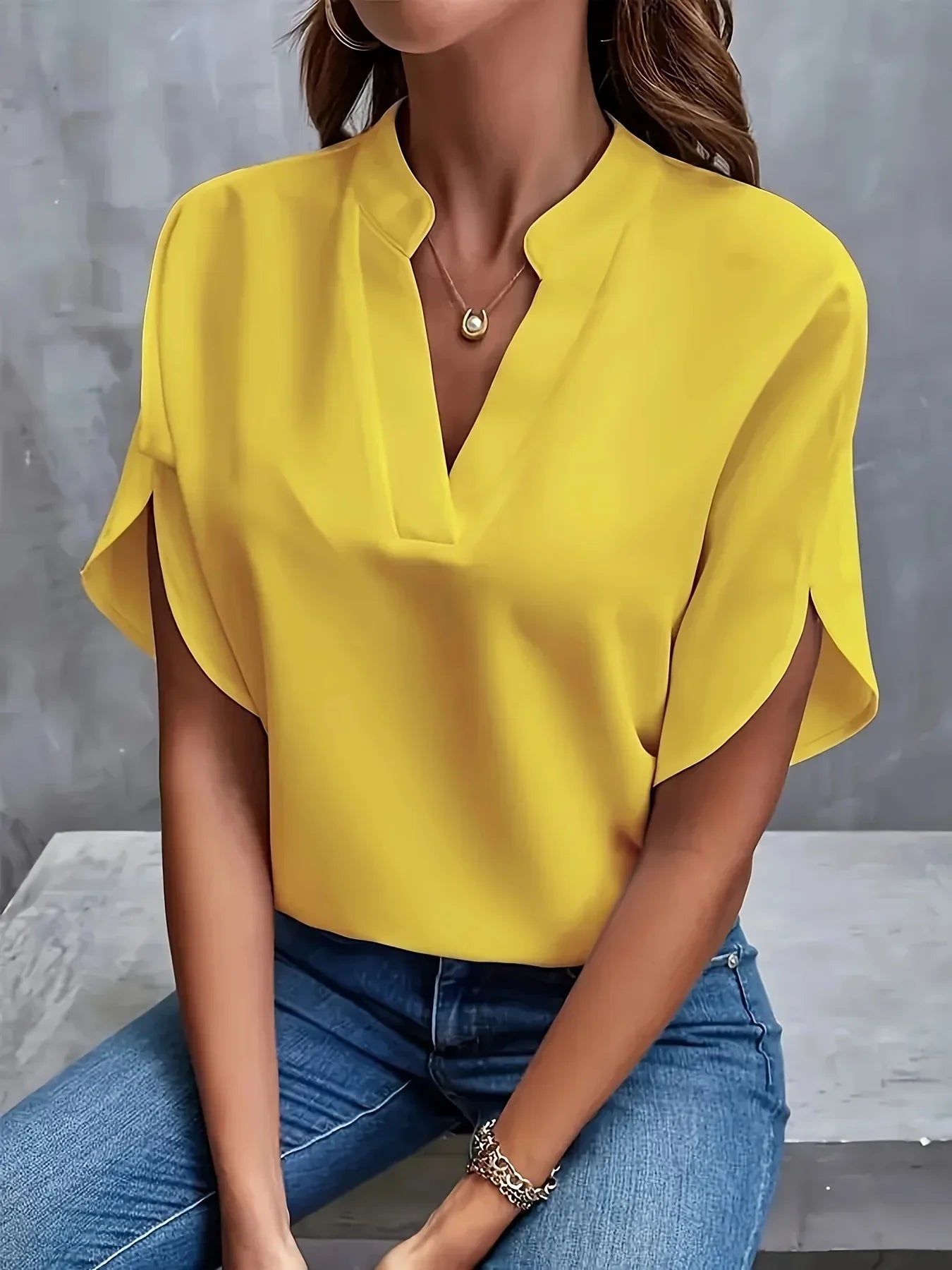Women's Breathable Blouse with V-Neckline and Cap Sleeves