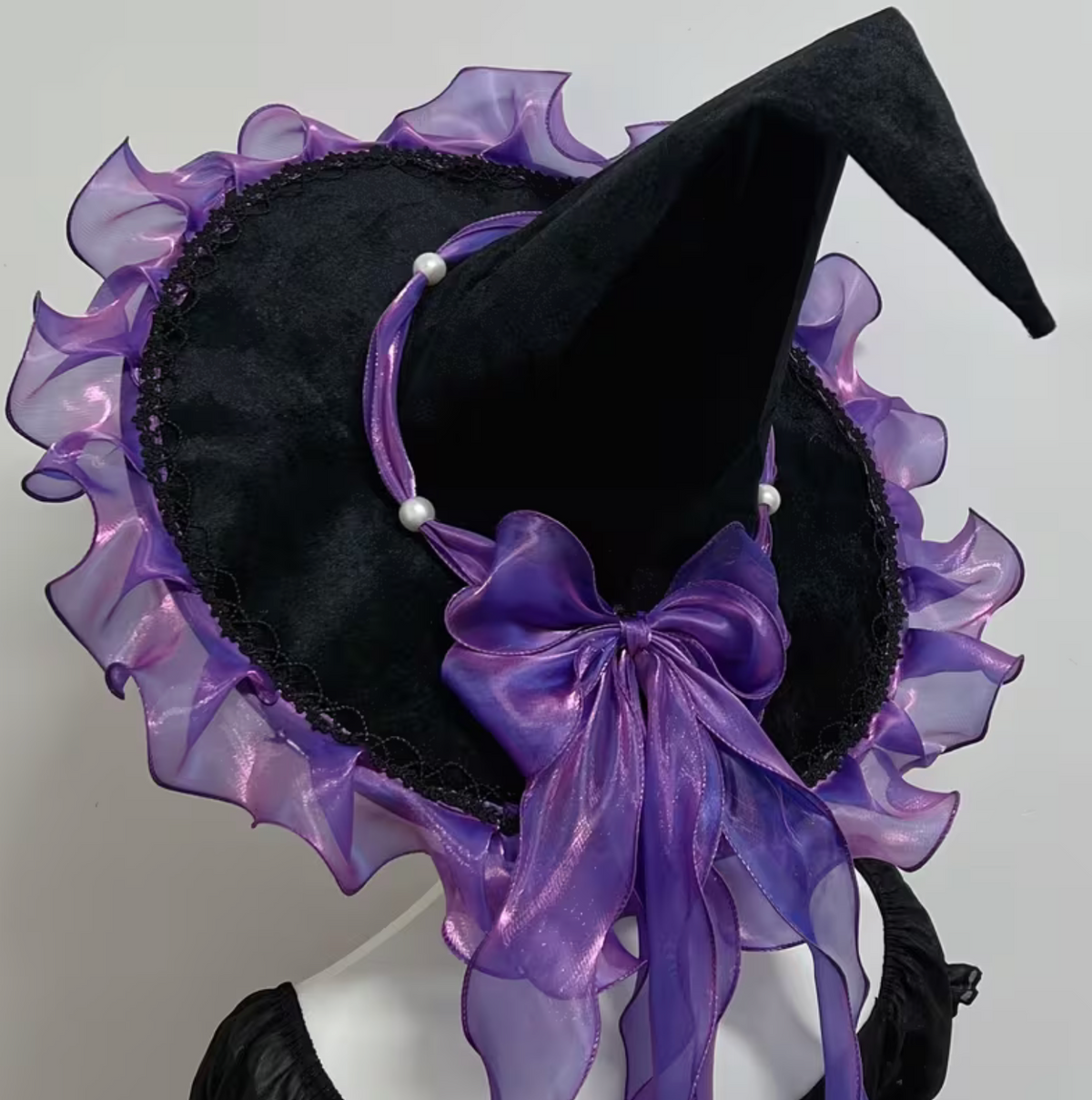 Pointed Woven Costume Hat with Decorative Bow, Six Color Options