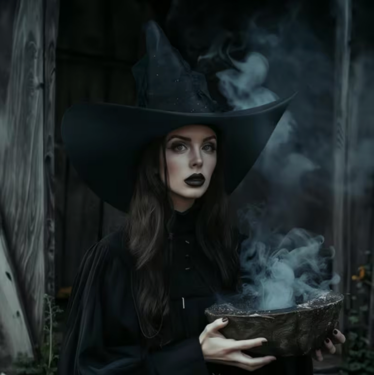 Pointed Witch Hat with Glitter Star Veil and Wide Brim