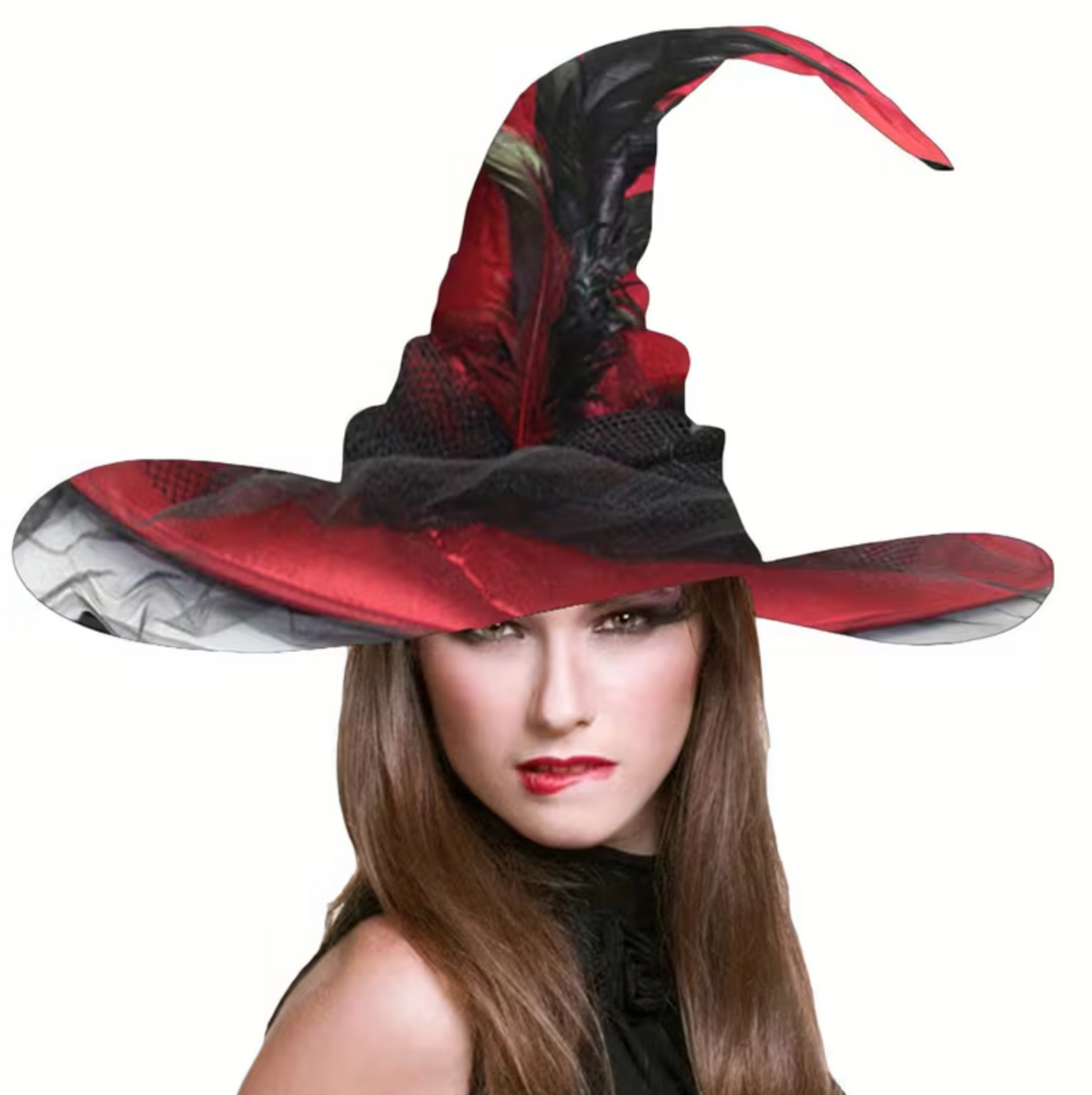 Pointed Witch Hat with Transparent Veil and Adjustable Interior Band