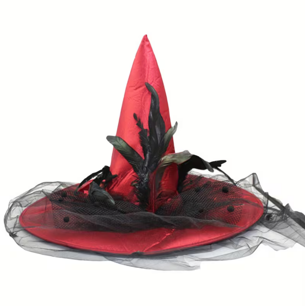 Pointed Witch Hat with Transparent Veil and Adjustable Interior Band