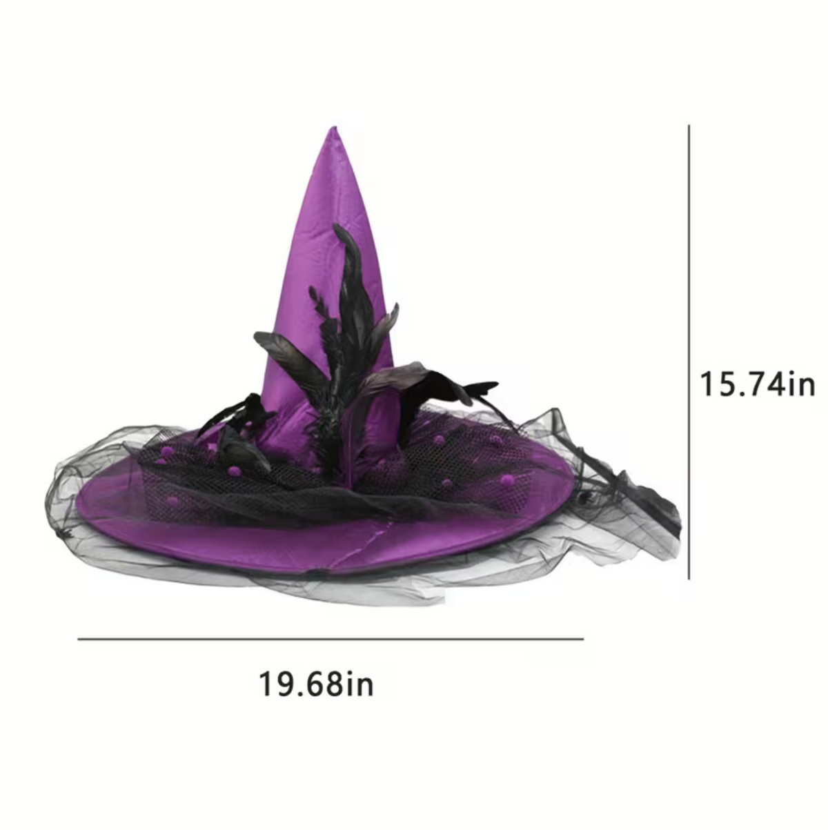 Pointed Witch Hat with Transparent Veil and Adjustable Interior Band