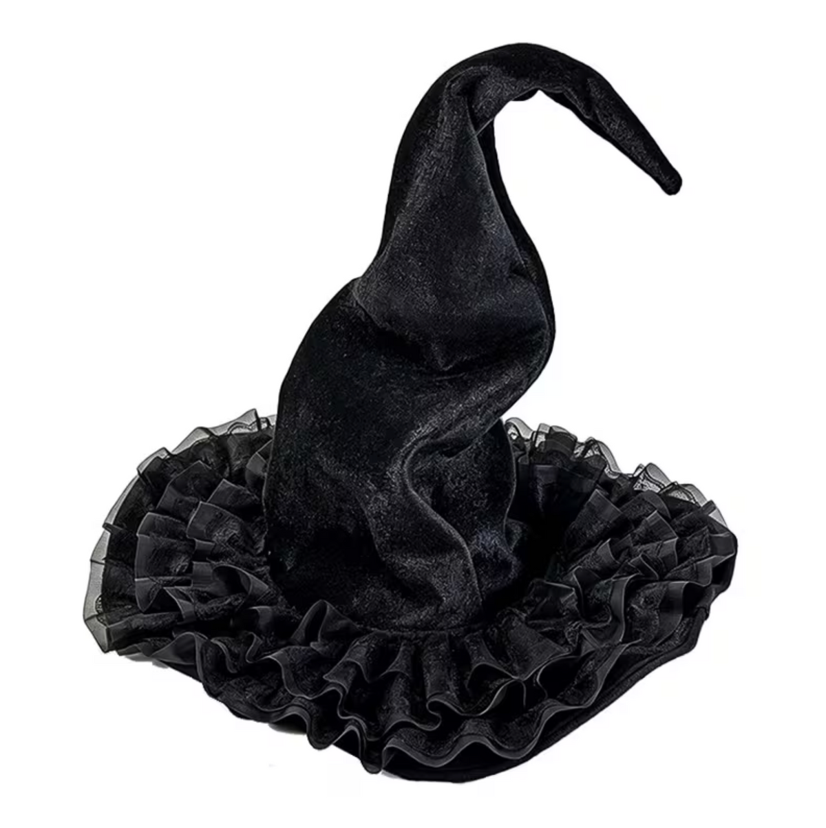 Adult Witch Hat with Curved Brim and Decorative Trim, Six Colors