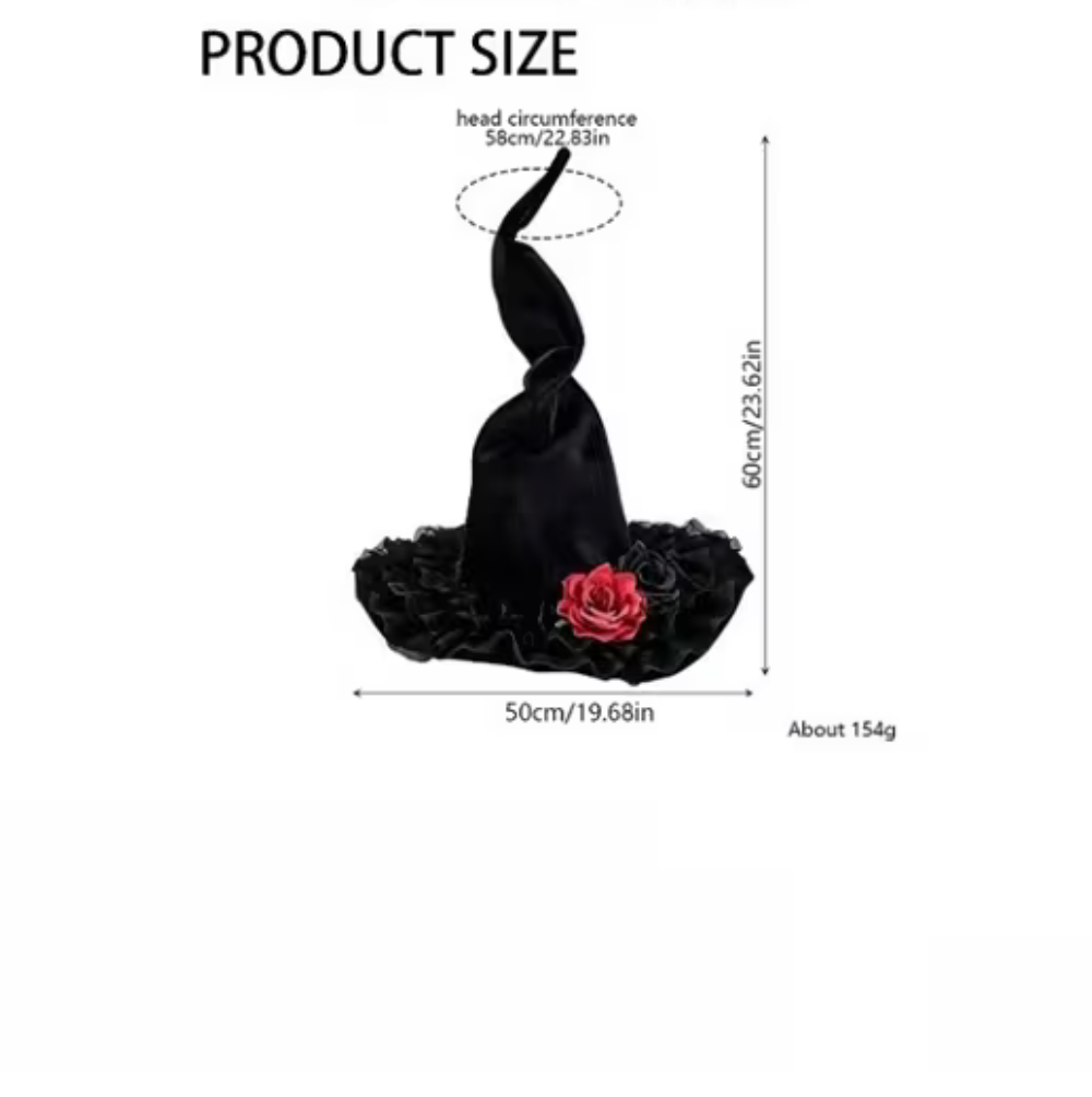 Adult Witch Hat with Curved Brim and Decorative Trim, Six Colors