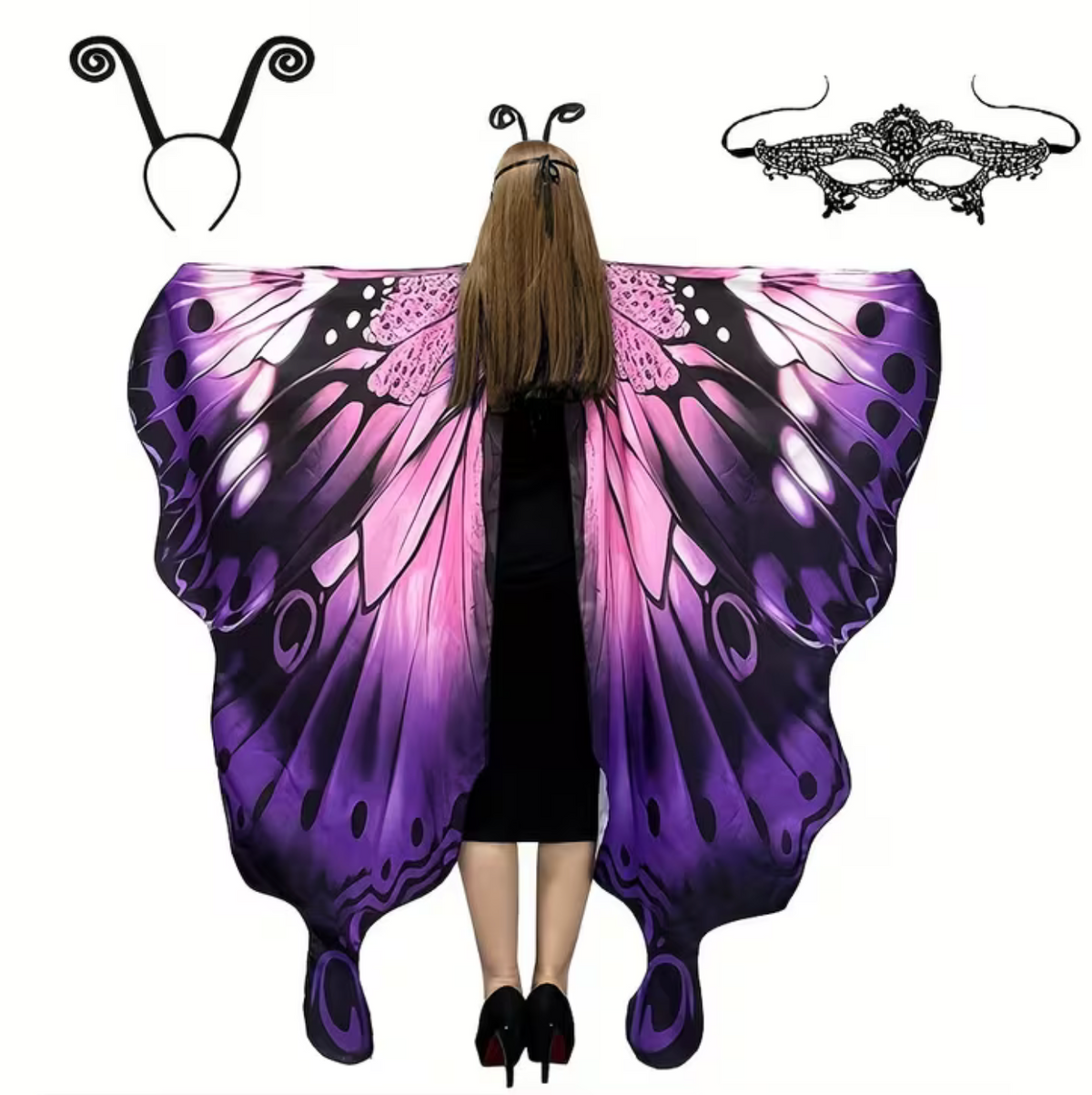 Butterfly Wing Shawl with Matching Headband and Double-Sided Printing for Costumes