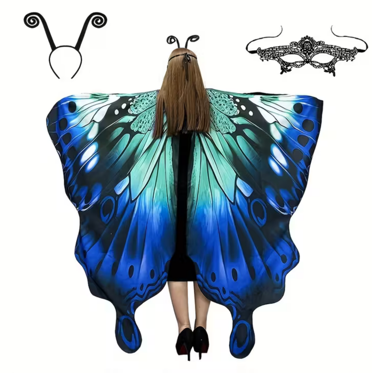 Butterfly Wing Shawl with Matching Headband and Double-Sided Printing for Costumes