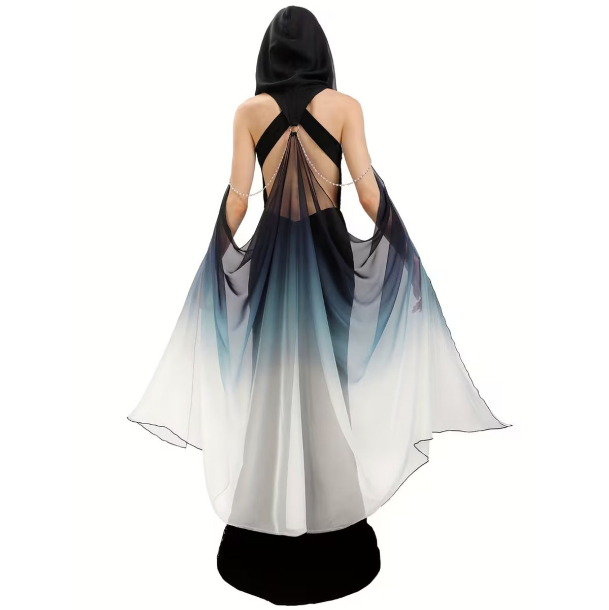 Women's Tulle Cloak with Adjustable Hood and Off Shoulder Capelet for Costume Events