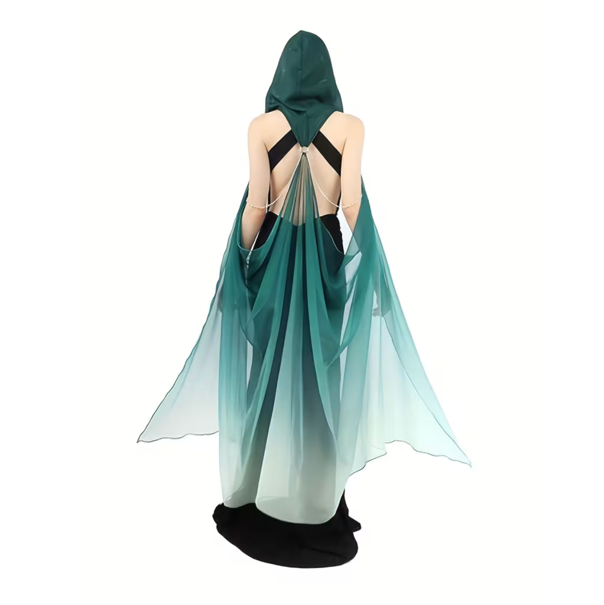 Women's Tulle Cloak with Adjustable Hood and Off Shoulder Capelet for Costume Events