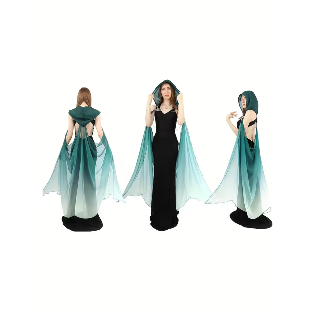 Women's Tulle Cloak with Adjustable Hood and Off Shoulder Capelet for Costume Events
