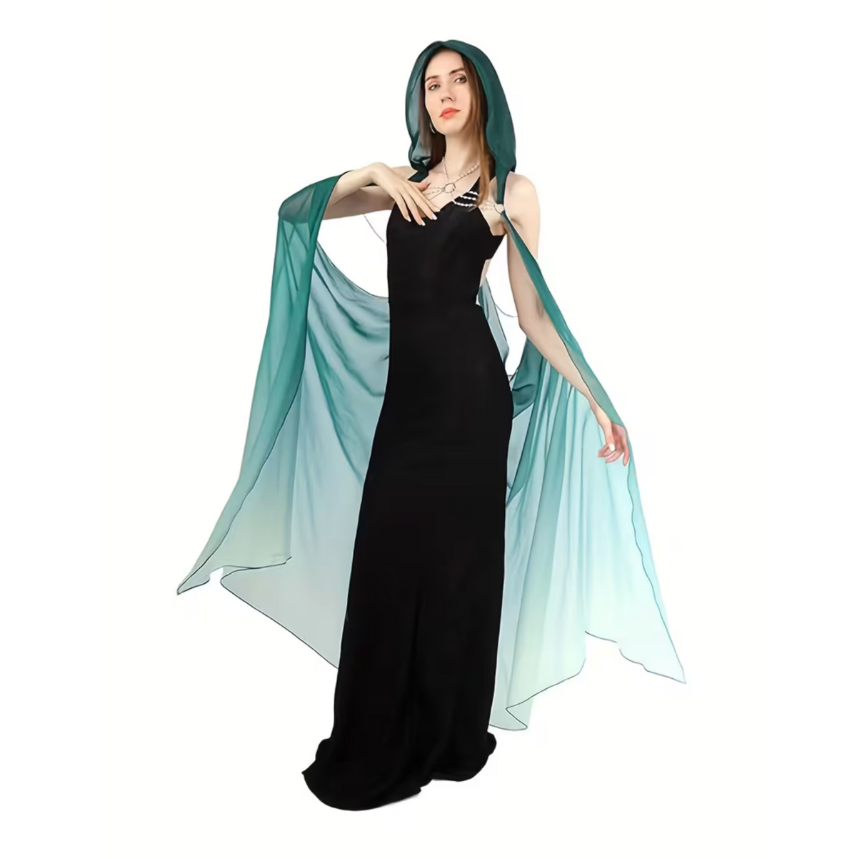 Women's Tulle Cloak with Adjustable Hood and Off Shoulder Capelet for Costume Events