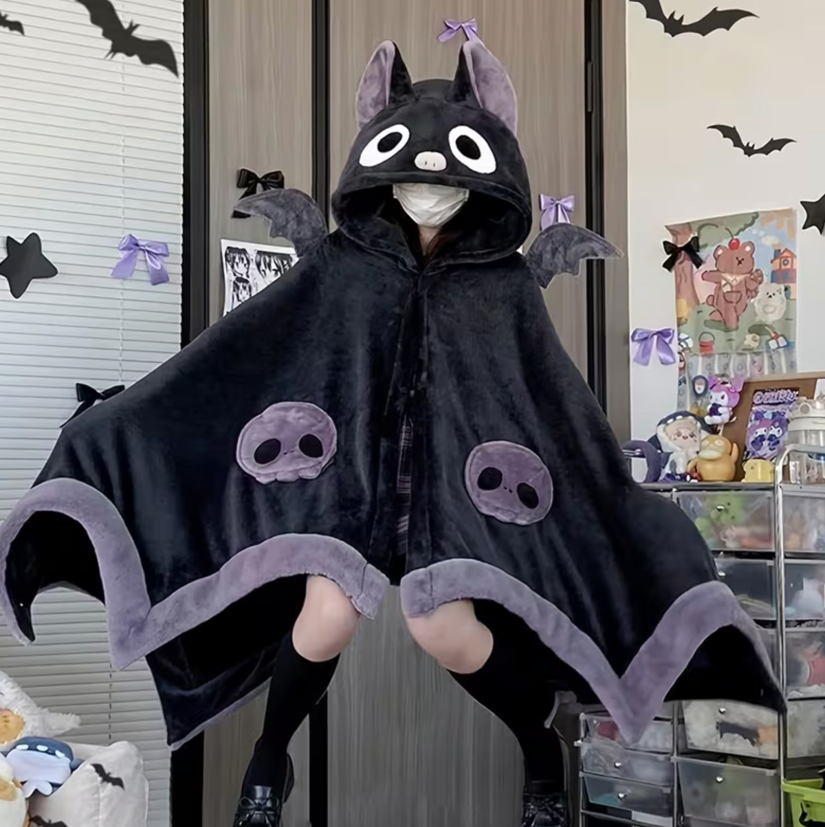 Bat Wing Hoodie with Plush Fur and Attached Hood for Adults