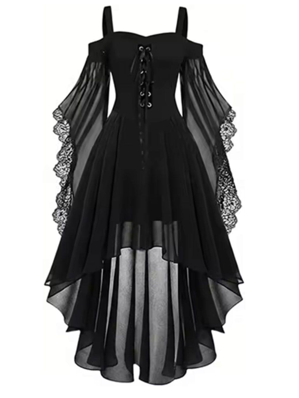 Witch Dress with Butterfly Sleeves and Mesh Fabric, Medieval Gothic Design