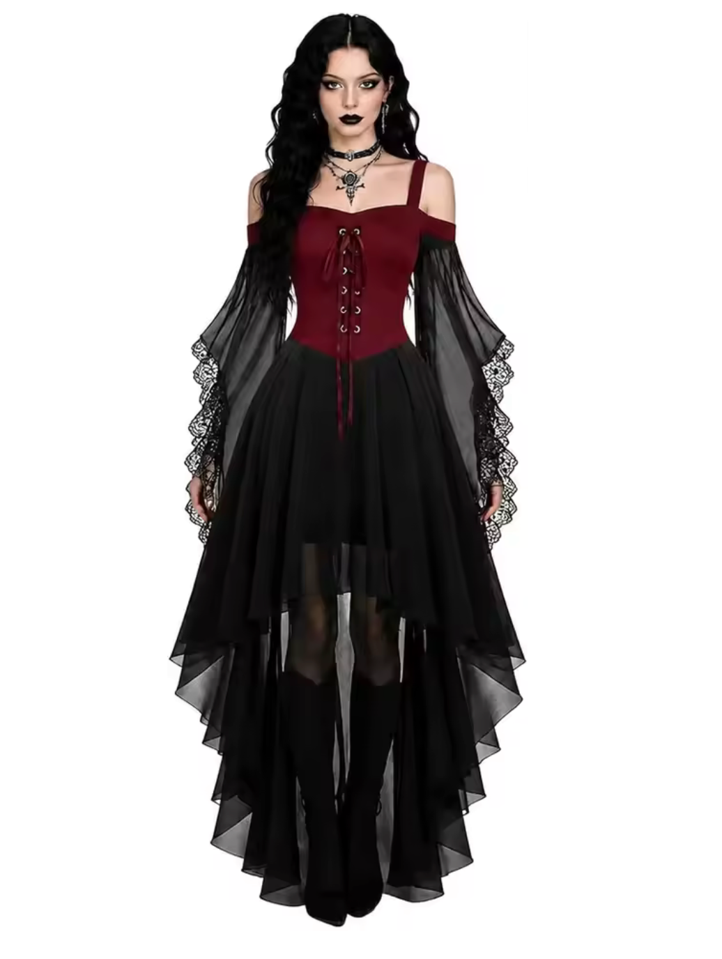 Witch Dress with Butterfly Sleeves and Mesh Fabric, Medieval Gothic Design
