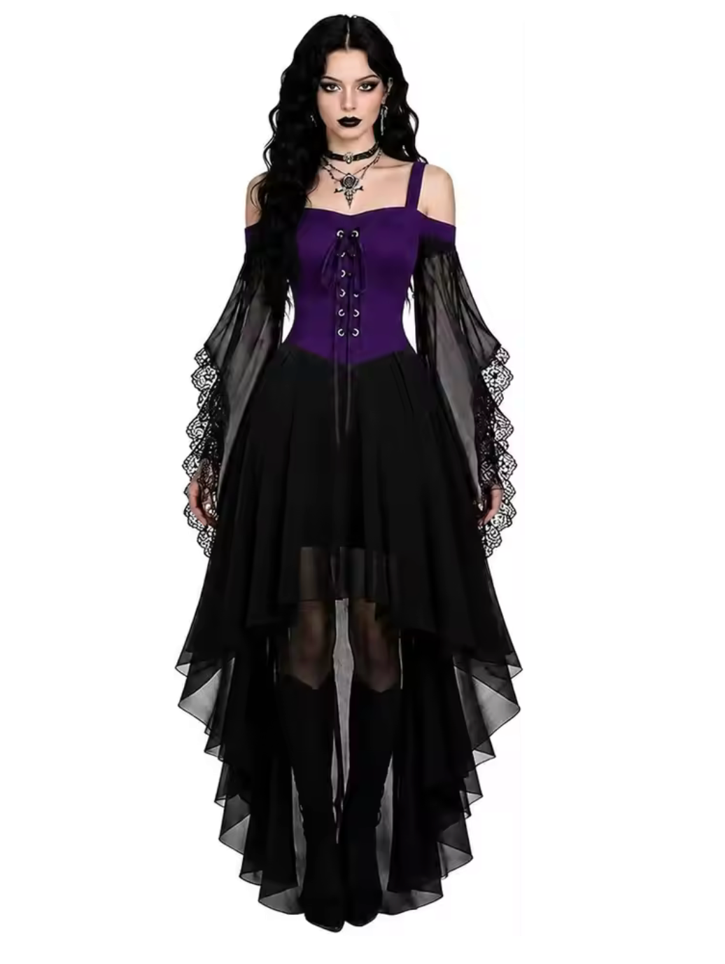 Witch Dress with Butterfly Sleeves and Mesh Fabric, Medieval Gothic Design