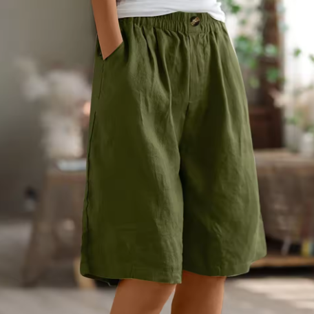 Women's Mid-Thigh Shorts with Elastic Waistband and Breathable Fabric, Relaxed Fit