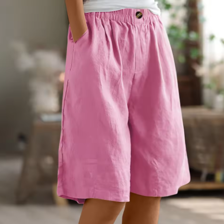 Women's Mid-Thigh Shorts with Elastic Waistband and Breathable Fabric, Relaxed Fit
