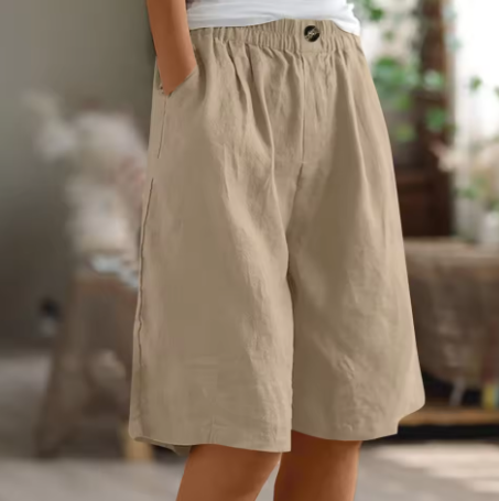 Women's Mid-Thigh Shorts with Elastic Waistband and Breathable Fabric, Relaxed Fit