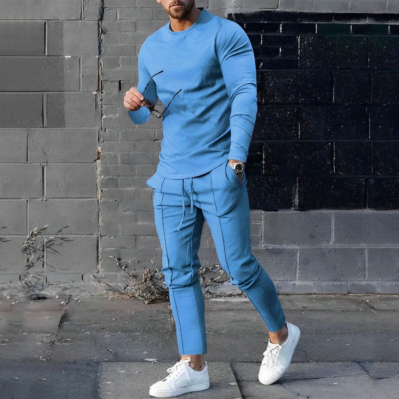 Men's Two-Piece Loungewear Set with Long-Sleeve Top and Jogger Pants, Relaxed Fit