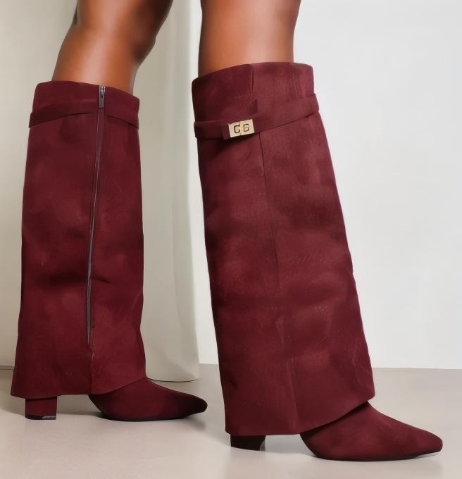 Women's Thigh-High Leather Boots with Adjustable Buckle and Low Block Heel