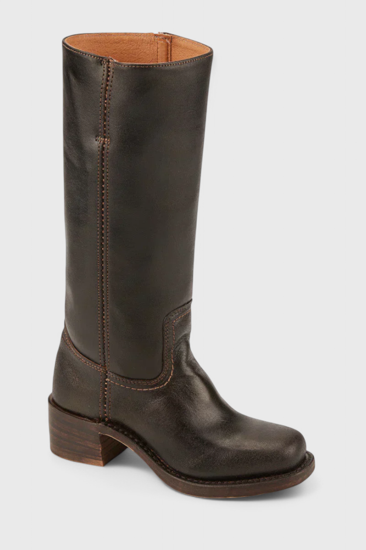 Women's Knee-High Leather Boots with Cushioned Insole and Stacked Heel, Pull-On Fit