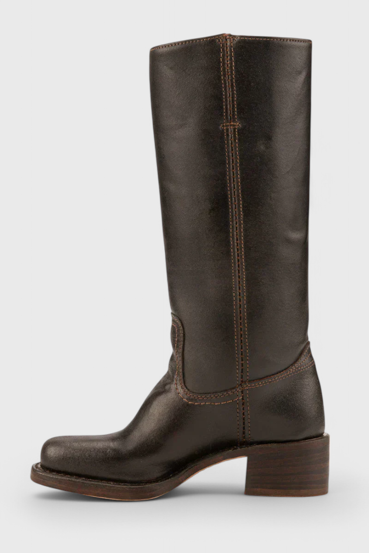 Women's Knee-High Leather Boots with Cushioned Insole and Stacked Heel, Pull-On Fit