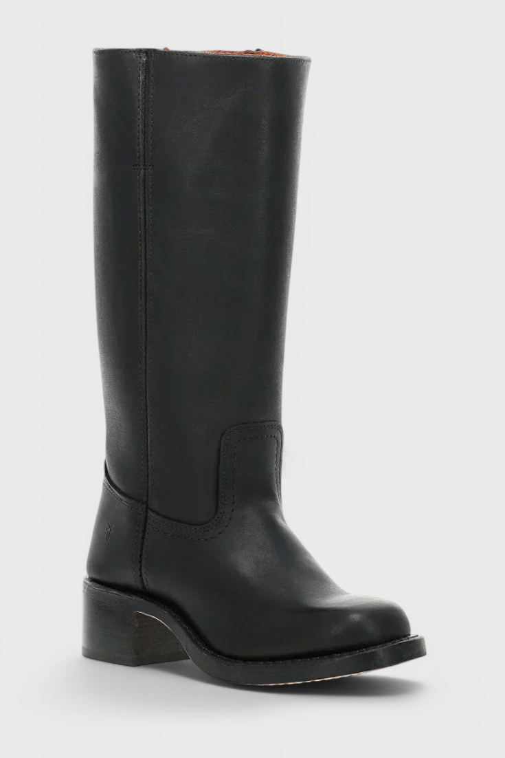 Women's Knee-High Leather Boots with Cushioned Insole and Stacked Heel, Pull-On Fit