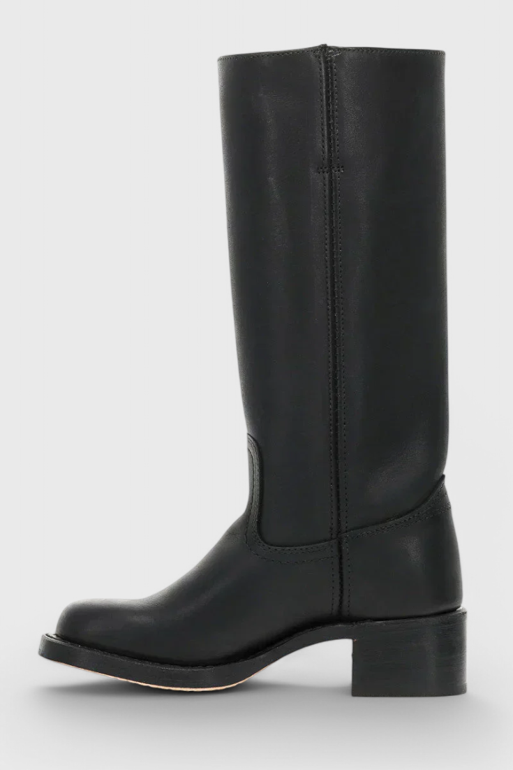 Women's Knee-High Leather Boots with Cushioned Insole and Stacked Heel, Pull-On Fit