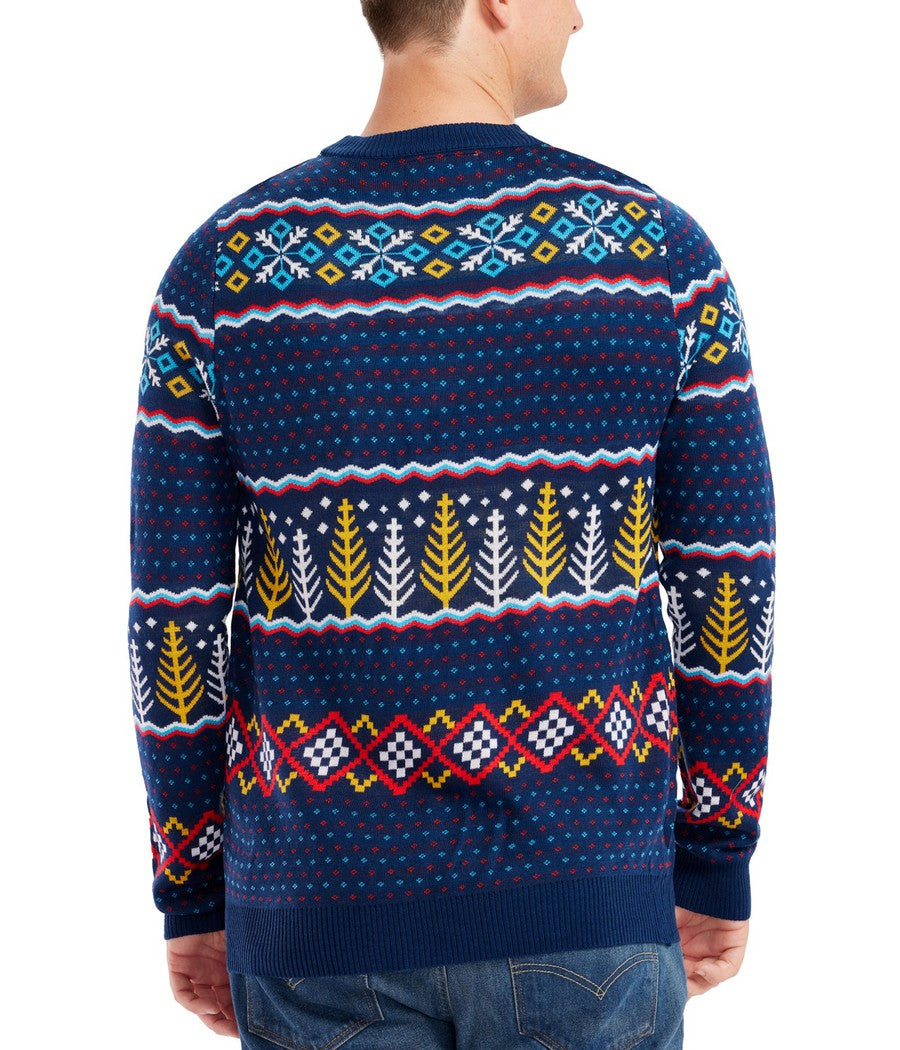 Men's Crewneck Pullover Sweater with Polar Bear Party Scene and Fair Isle Pattern