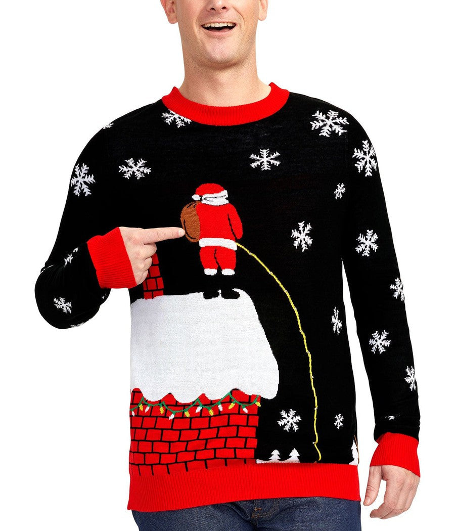 Men's Light Up Holiday Sweater with Rooftop Graphic and Battery Pack