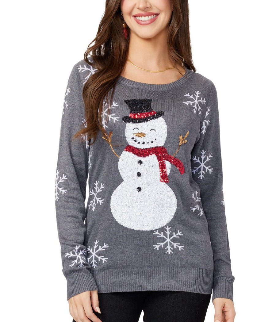 Gray sweater with a snowman design on a white background