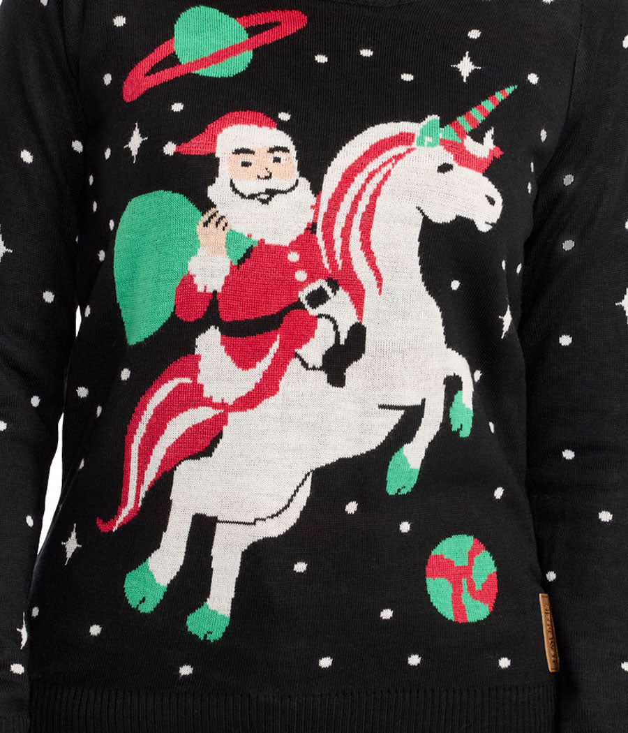 Women's Santa Unicorn Pullover with Crew Neck and Ribbed Cuffs