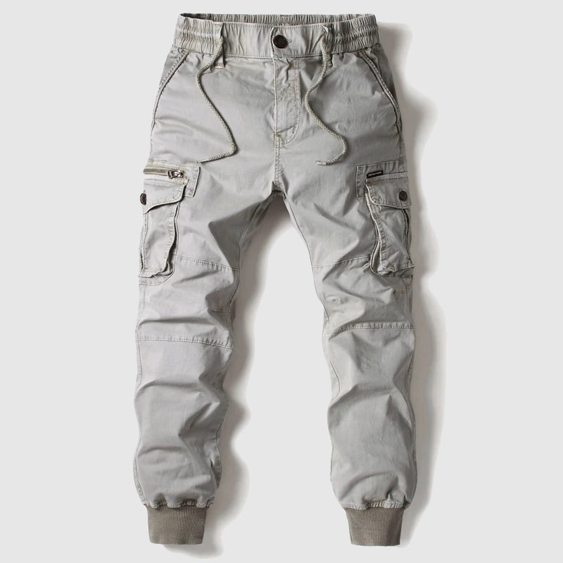 Men's Cargo Jogger Pants with Elastic Waistband and Cuffed Ankles, Multiple Cargo Pockets
