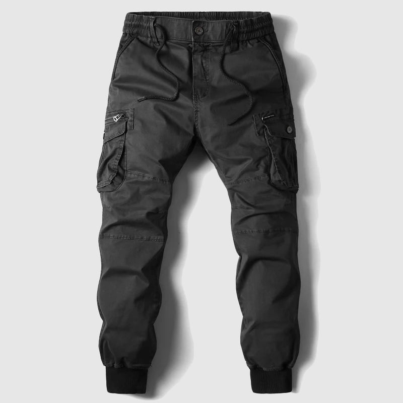 Men's Cargo Jogger Pants with Elastic Waistband and Cuffed Ankles, Multiple Cargo Pockets