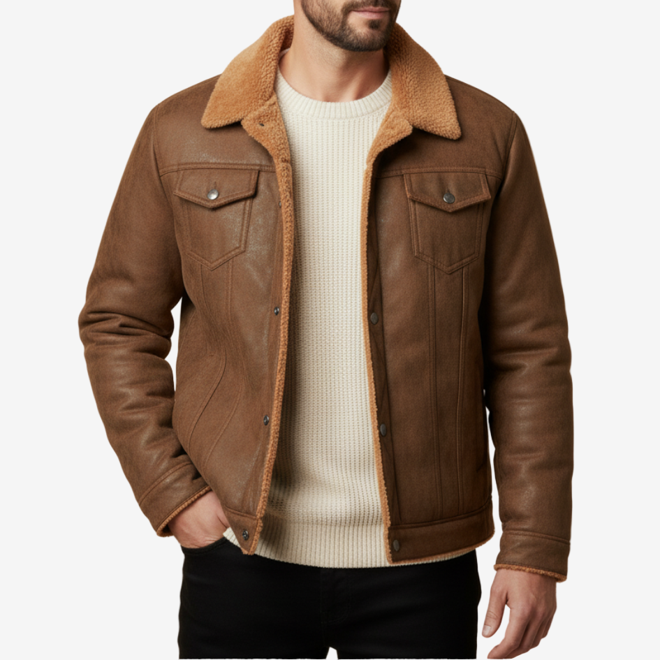 The Quebec Fleece Lined Suede Leather Jacket for Men-Men Winter Coats & Jackets