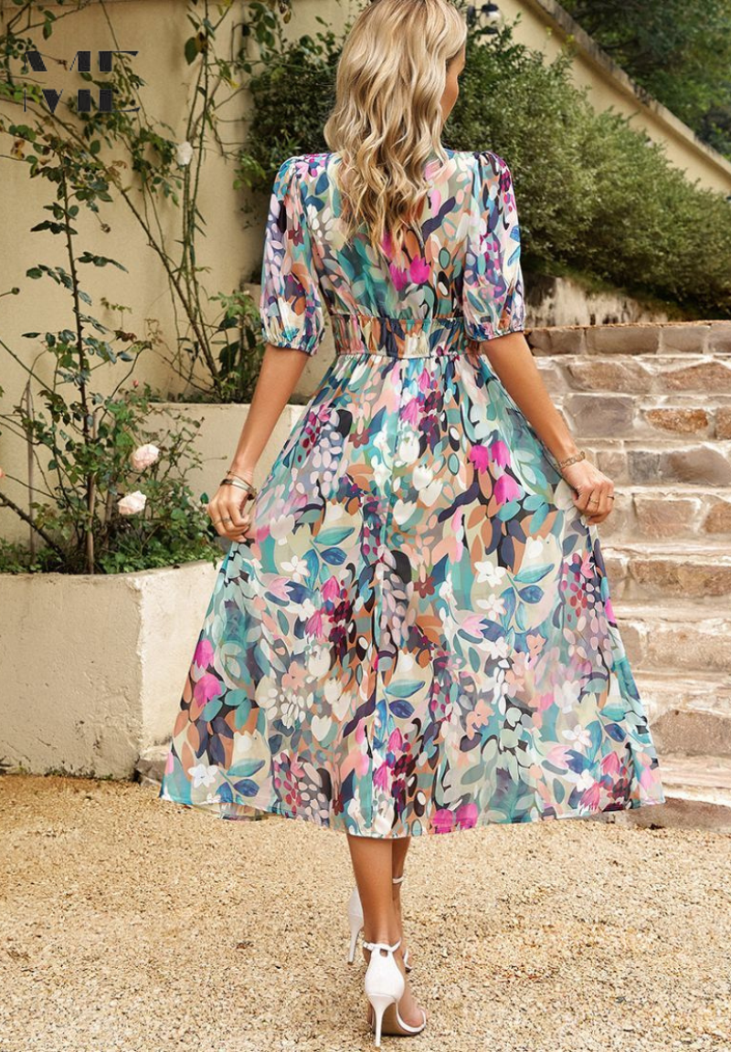 Women's Floral Print Dress with Botanical Design and Relaxed Fit