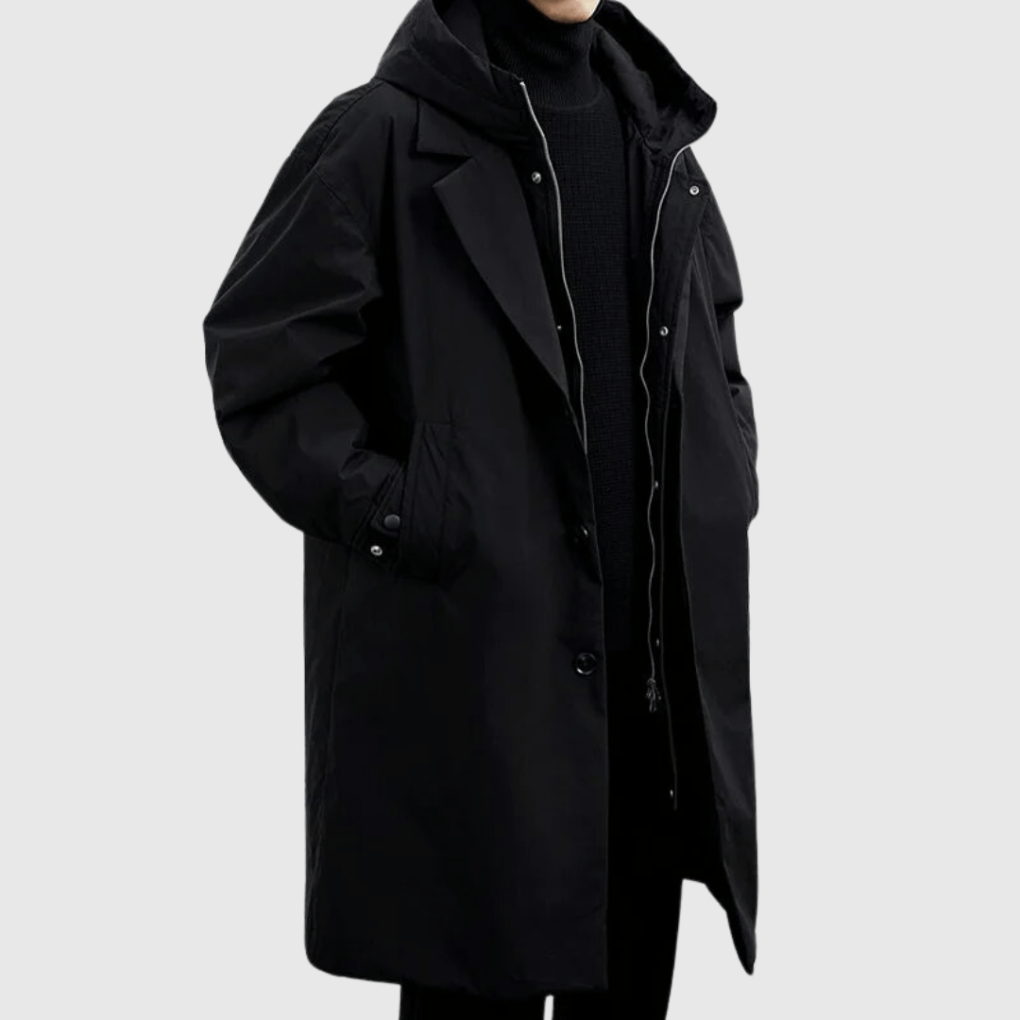 Men's Raincoat with Adjustable Hood and Storm Flap Zipper, Side Pockets