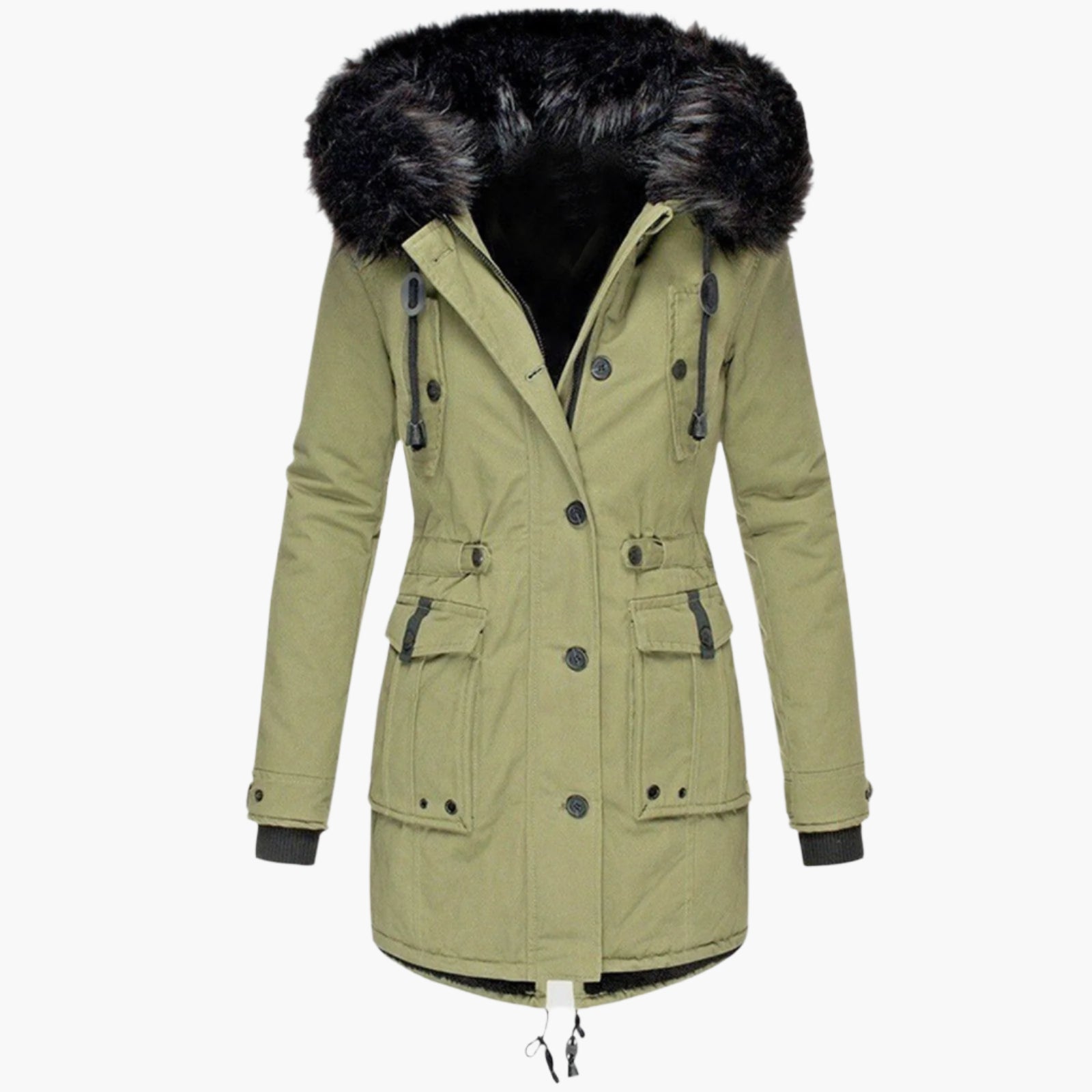 Women's Hooded Winter Coat with Faux Fur Hood Trim and Tailored Fit, Light Thermal Fill