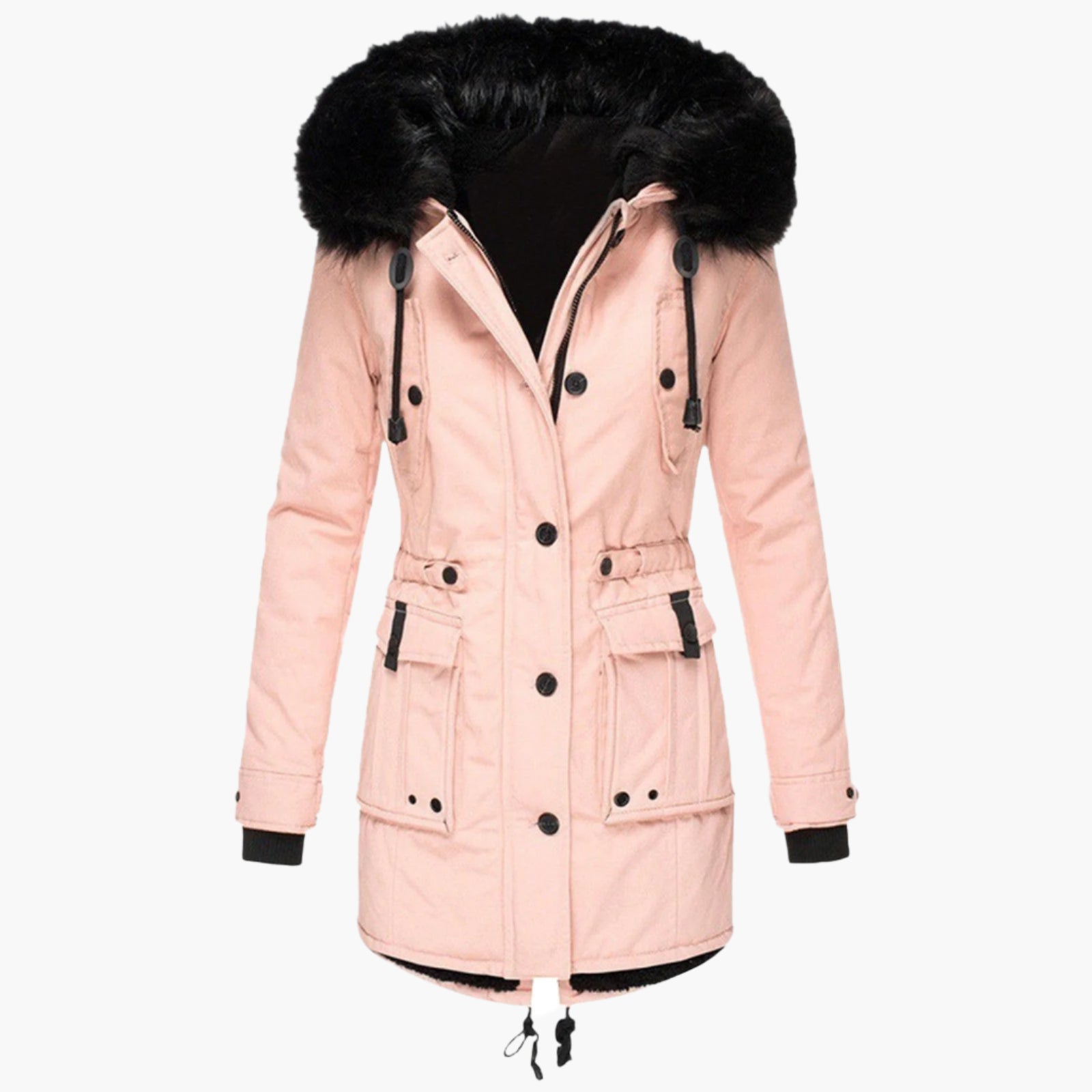 Women's Hooded Winter Coat with Faux Fur Hood Trim and Tailored Fit, Light Thermal Fill
