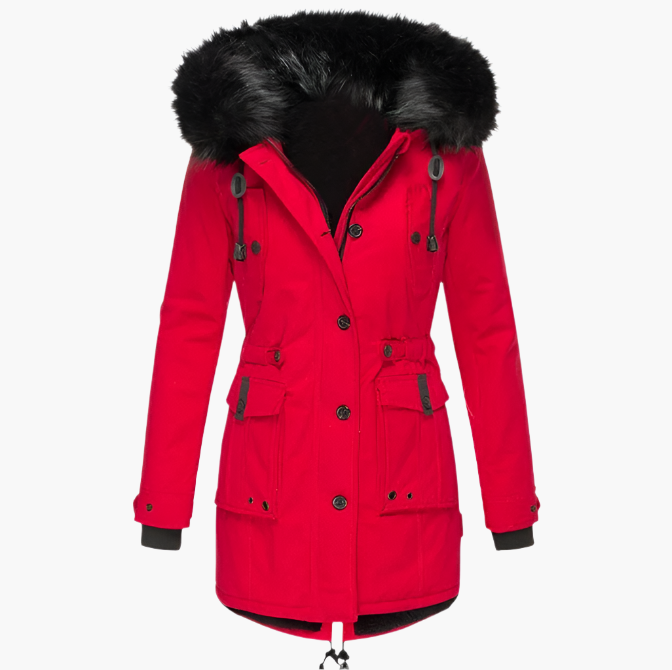 Women's Hooded Winter Coat with Faux Fur Hood Trim and Tailored Fit, Light Thermal Fill